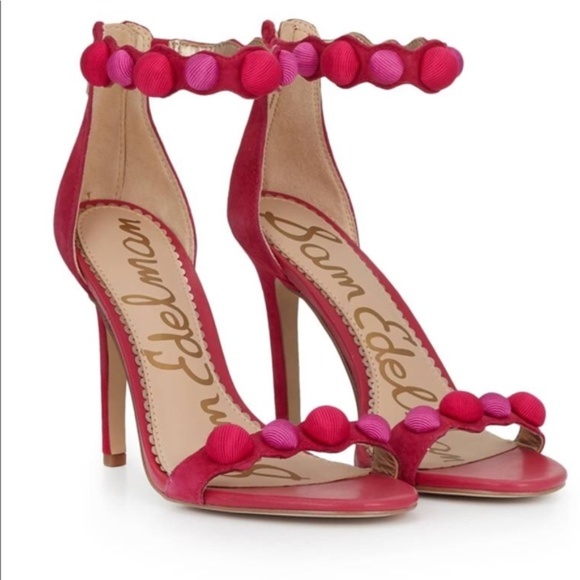 Sam Edelman Shoes - Sam Edelman Addison Pink Suede Pom Pom Sandal Heel